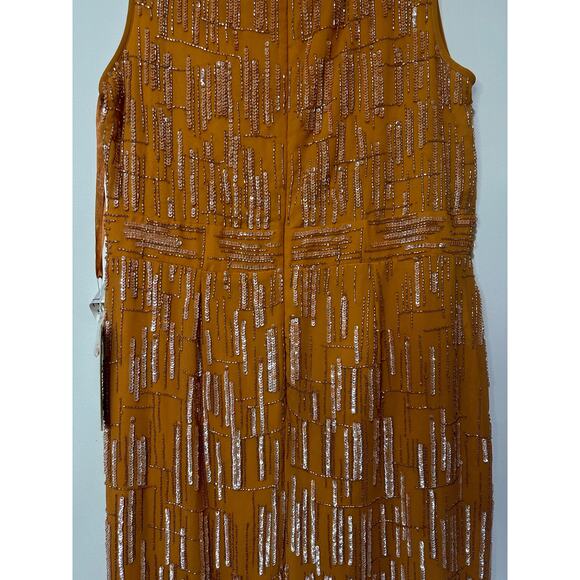 Mac Duggal Orange Abstract Beaded Sleeveless Midi Sheath Dress Size 14 NWT 70264 - Picture 14 of 16